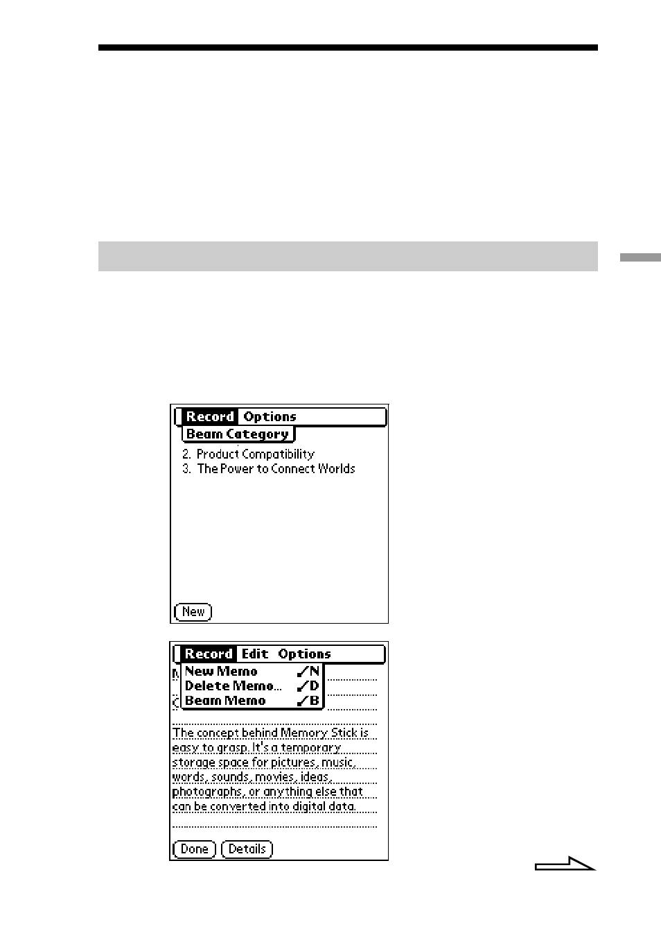 Memo pad menu commands | Sony CLIE PEG-S300/E User Manual | Page 116 / 261