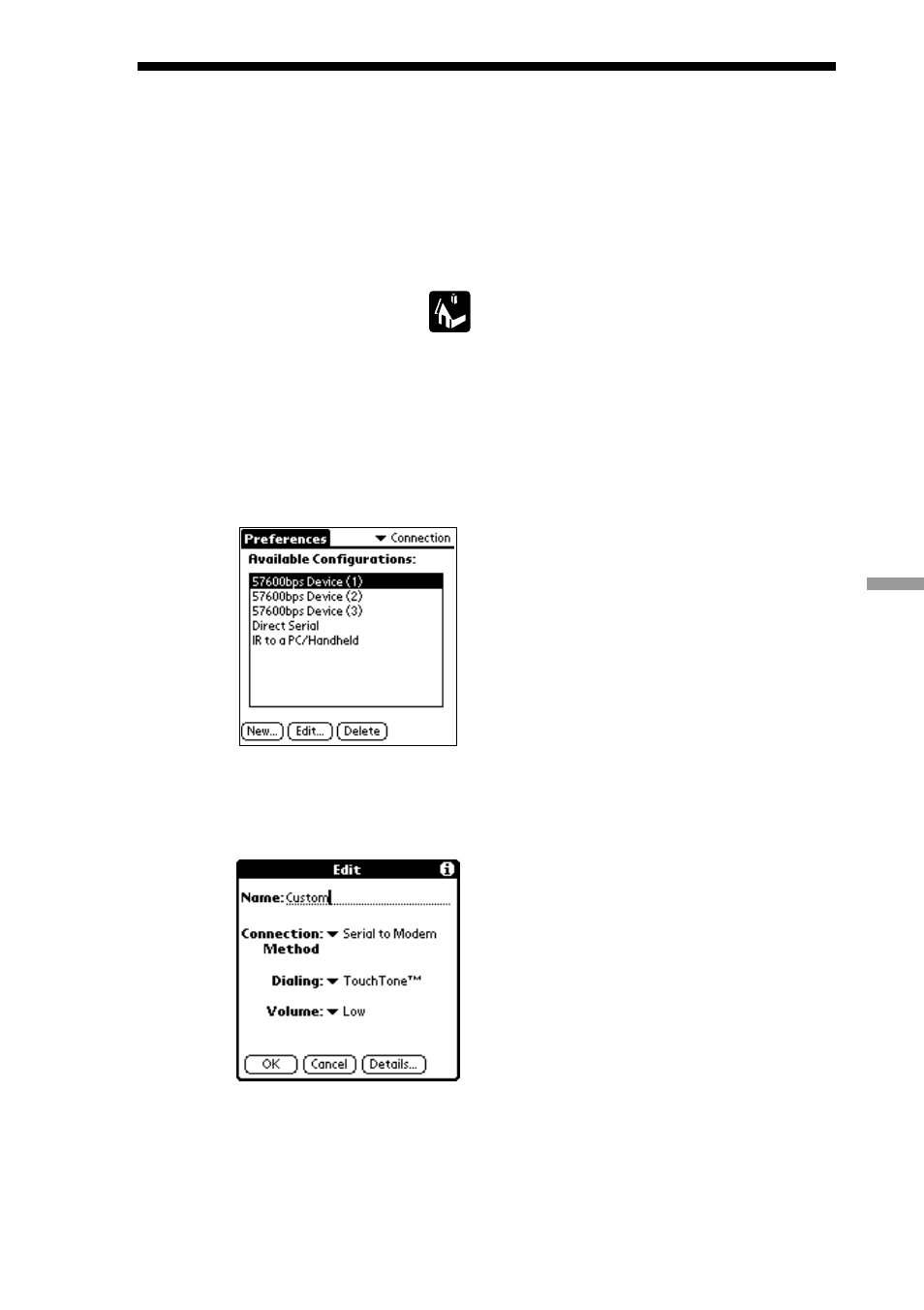 Setting modem preferences | Sony CLIE PEG-S300/E User Manual | Page 212 / 261