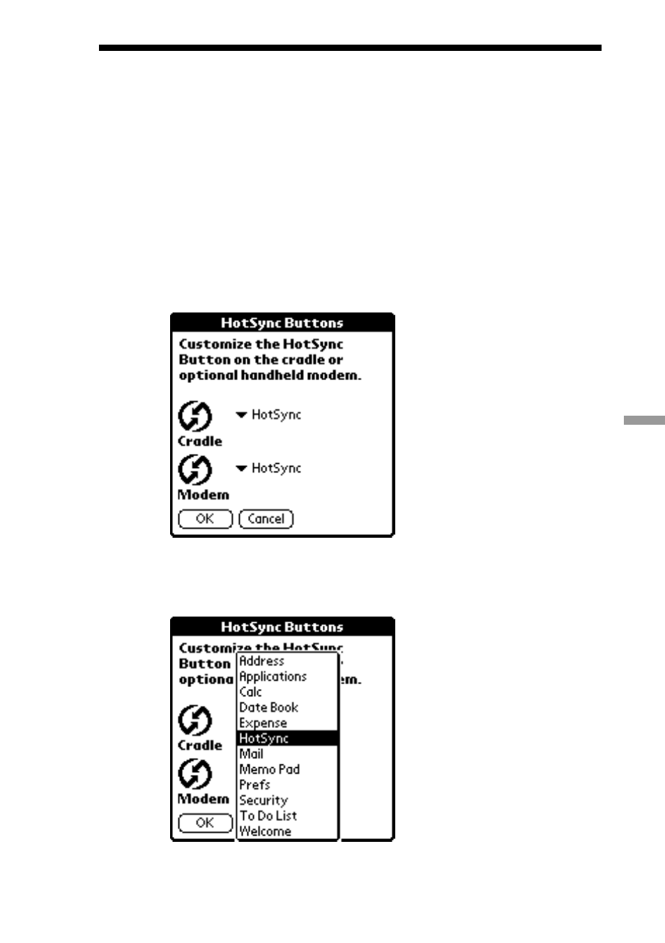 Assigning applications to hotsync buttons, Assigning applications to hotsync, Buttons | Sony CLIE PEG-S300/E User Manual | Page 231 / 261