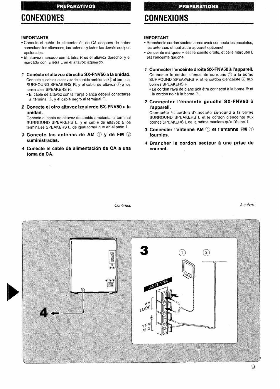 Conexiones, Importante, Important | Conexiones connexions | Sony AIWA NSX-V50 User Manual | Page 9 / 72