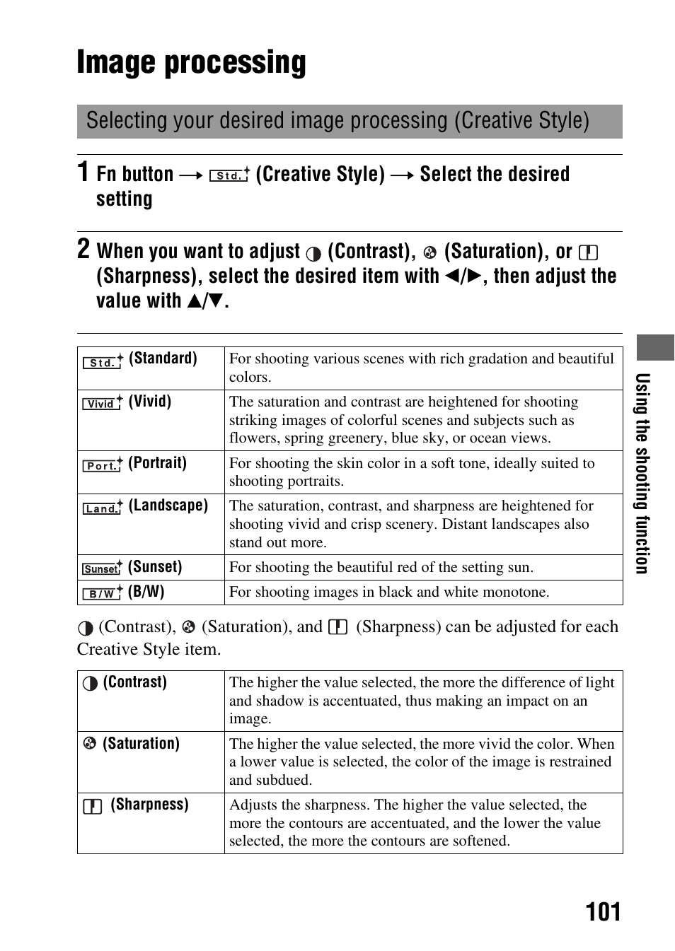 Image processing, E (101) | Sony alpha DSLR-A500 User Manual | Page 101 / 178