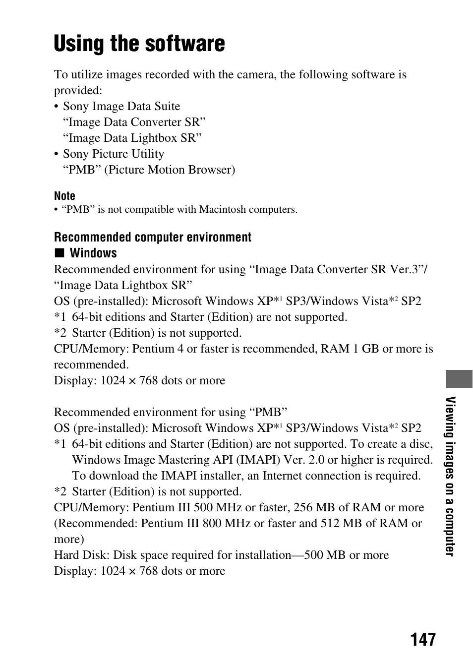 Using the software | Sony alpha DSLR-A500 User Manual | Page 147 / 178