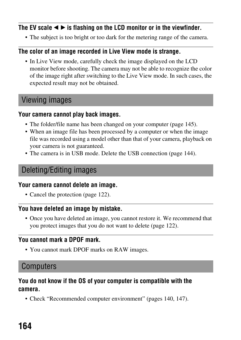 Viewing images deleting/editing images computers | Sony alpha DSLR-A500 User Manual | Page 164 / 178