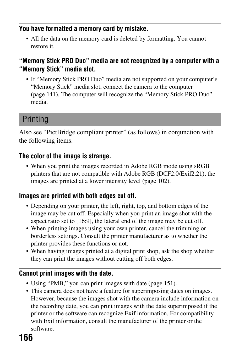 Printing | Sony alpha DSLR-A500 User Manual | Page 166 / 178