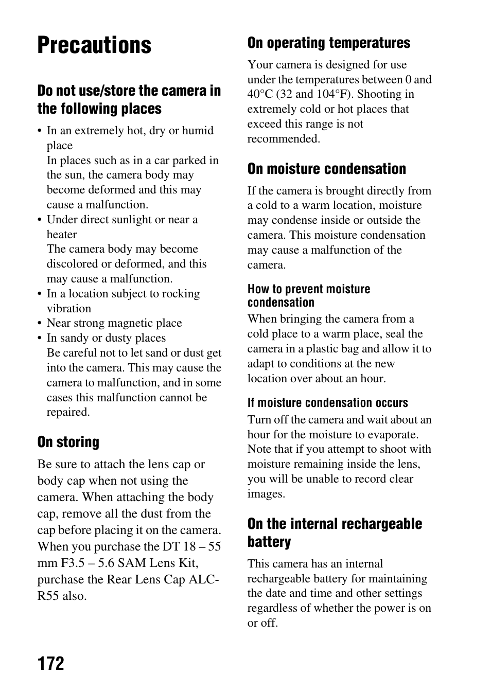 Precautions | Sony alpha DSLR-A500 User Manual | Page 172 / 178