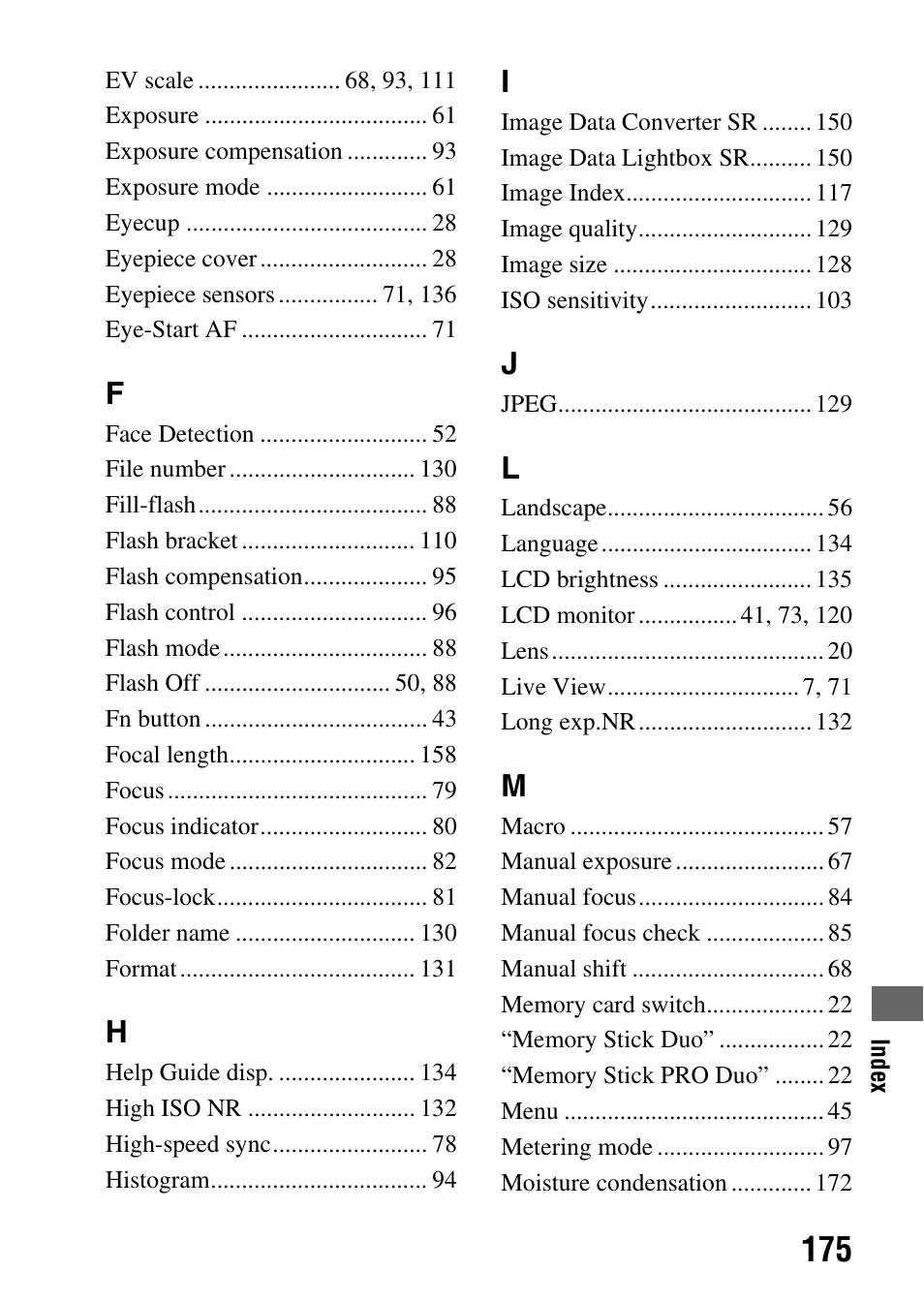 Sony alpha DSLR-A500 User Manual | Page 175 / 178
