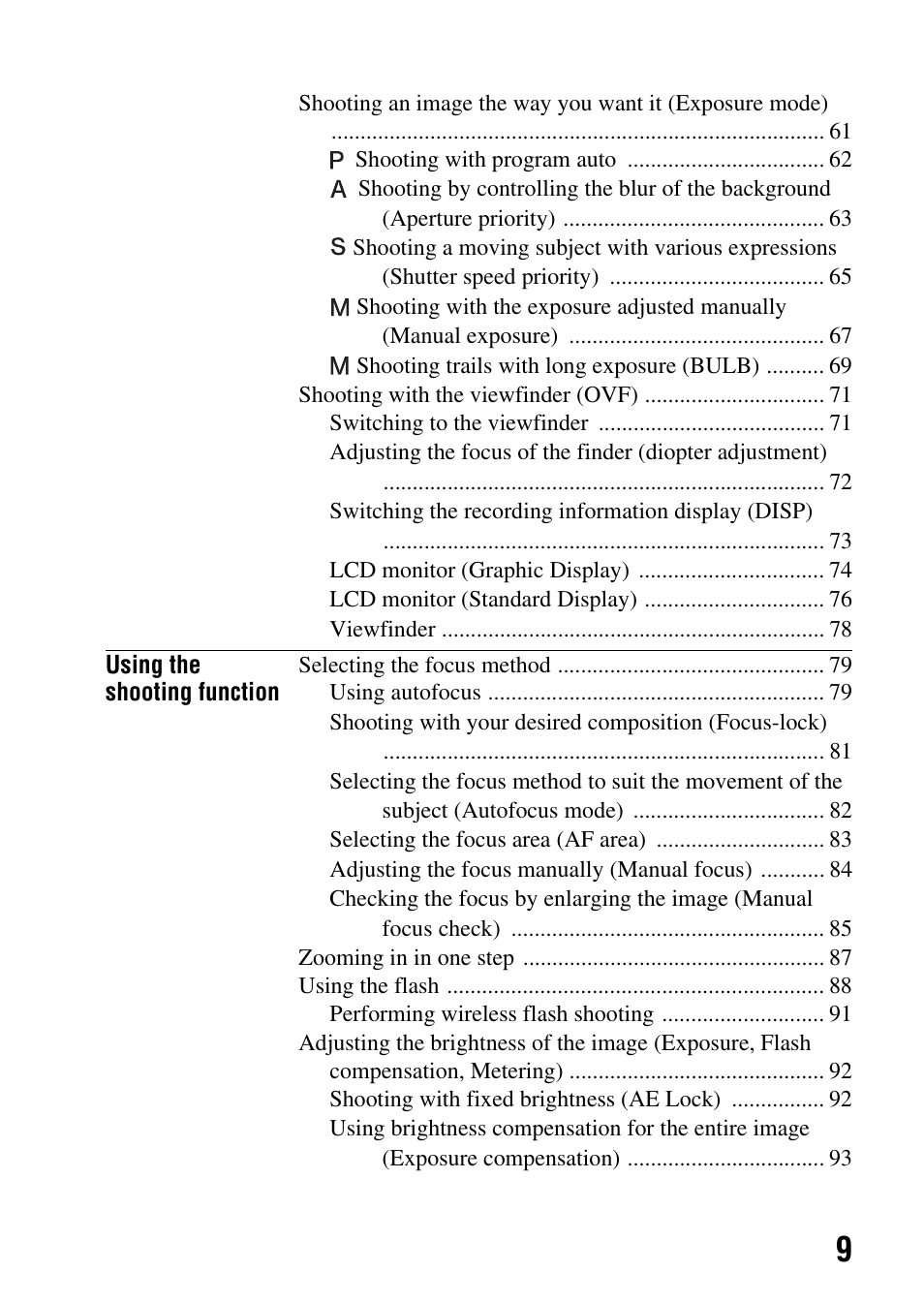 Sony alpha DSLR-A500 User Manual | Page 9 / 178