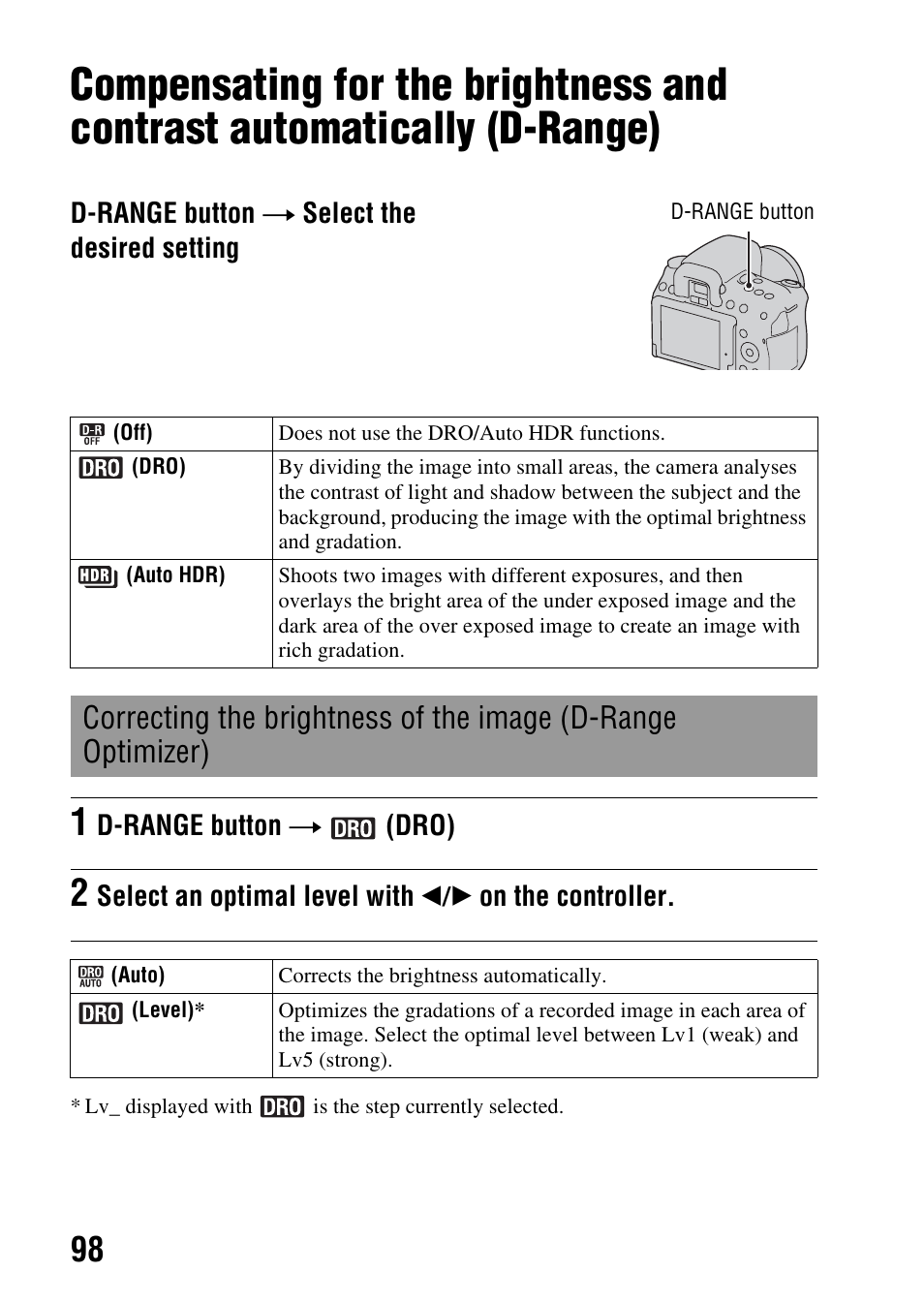Optimizer), N (98), Zer (98) | Sony alpha DSLR-A500 User Manual | Page 98 / 178