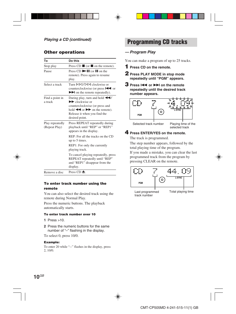 Programming cd tracks | Sony CMT-CP505MD User Manual | Page 10 / 68
