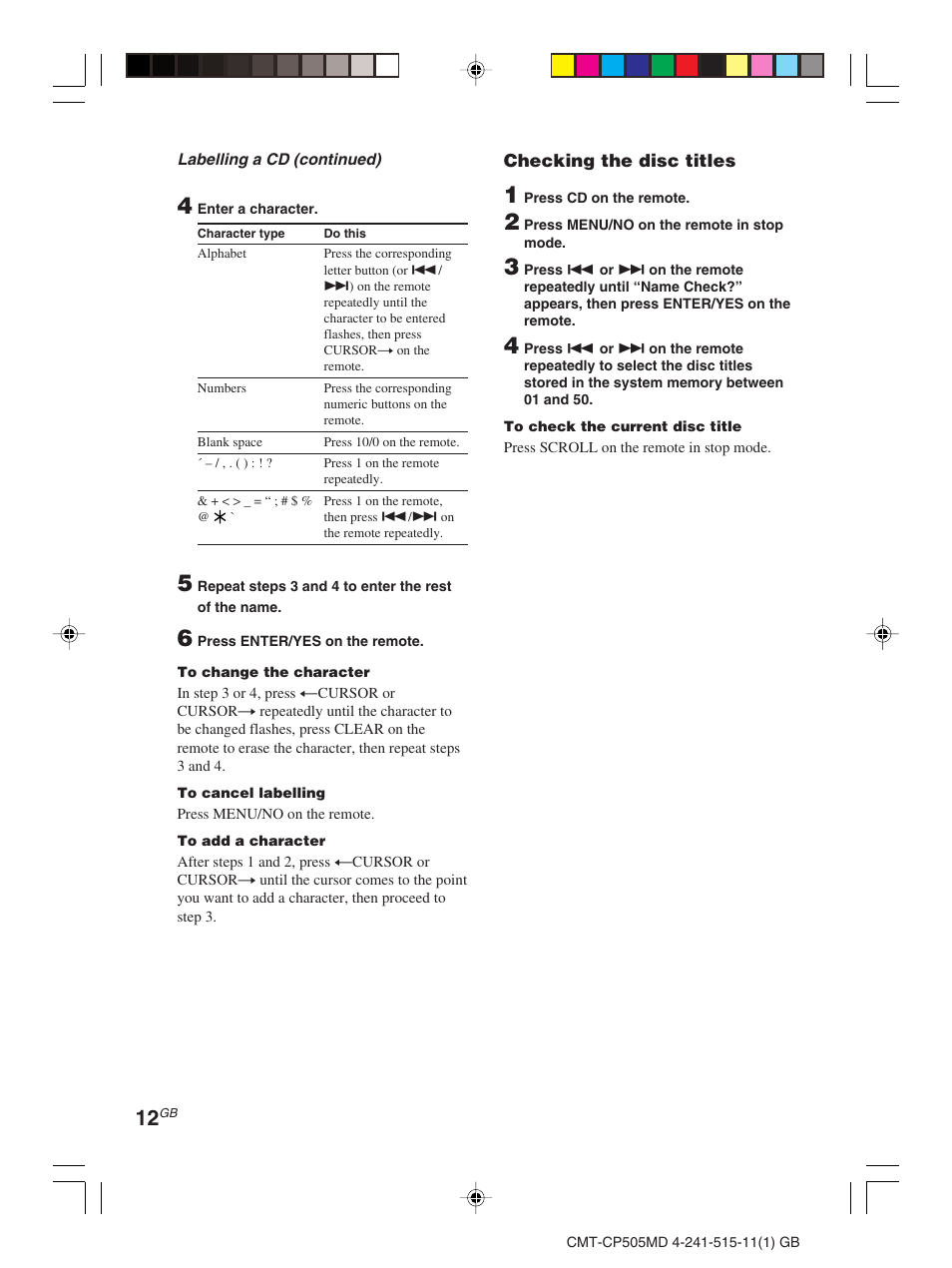 Sony CMT-CP505MD User Manual | Page 12 / 68