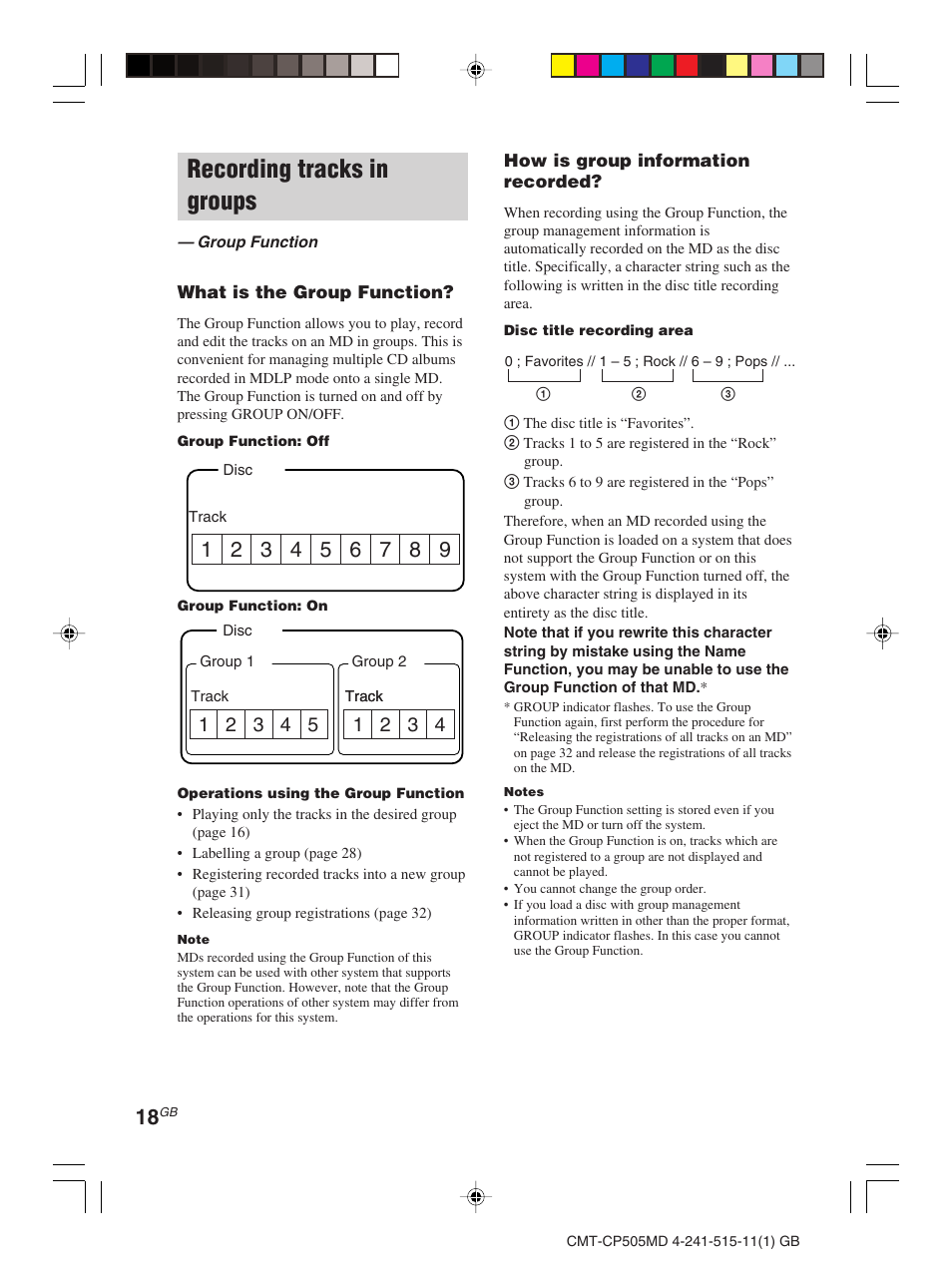 Recording tracks in groups | Sony CMT-CP505MD User Manual | Page 18 / 68