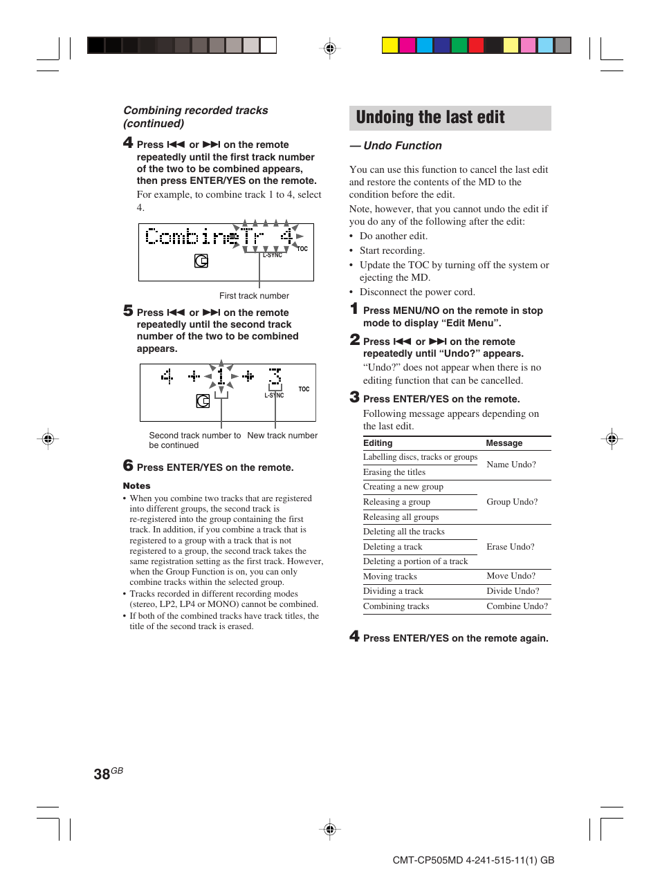 Undoing the last edit | Sony CMT-CP505MD User Manual | Page 38 / 68