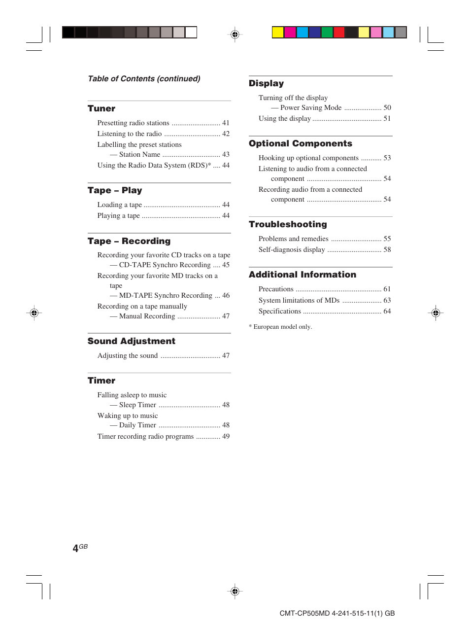 Sony CMT-CP505MD User Manual | Page 4 / 68