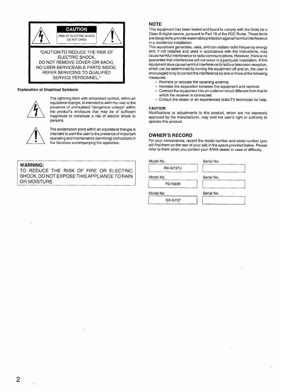 Explanation of graphical symbols | Sony SX-N737 User Manual | Page 2 / 72