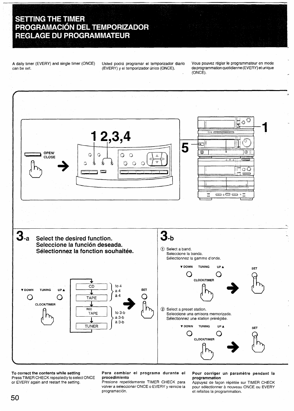 To correct the contents while setting, Para cambiar el programa durante el procedimiento | Sony SX-N737 User Manual | Page 50 / 72