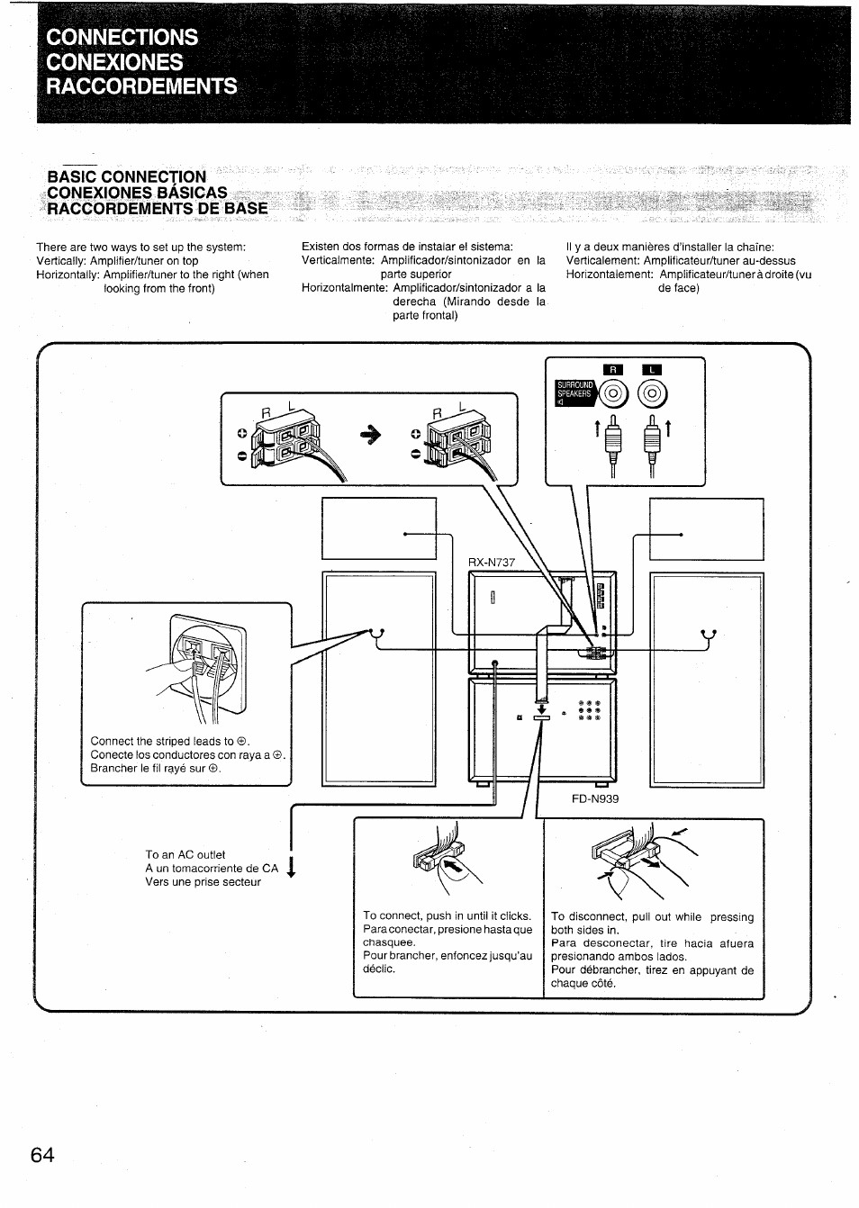 Connections, Conexiones, Raccordements | Connections conexiones raccordements | Sony SX-N737 User Manual | Page 64 / 72