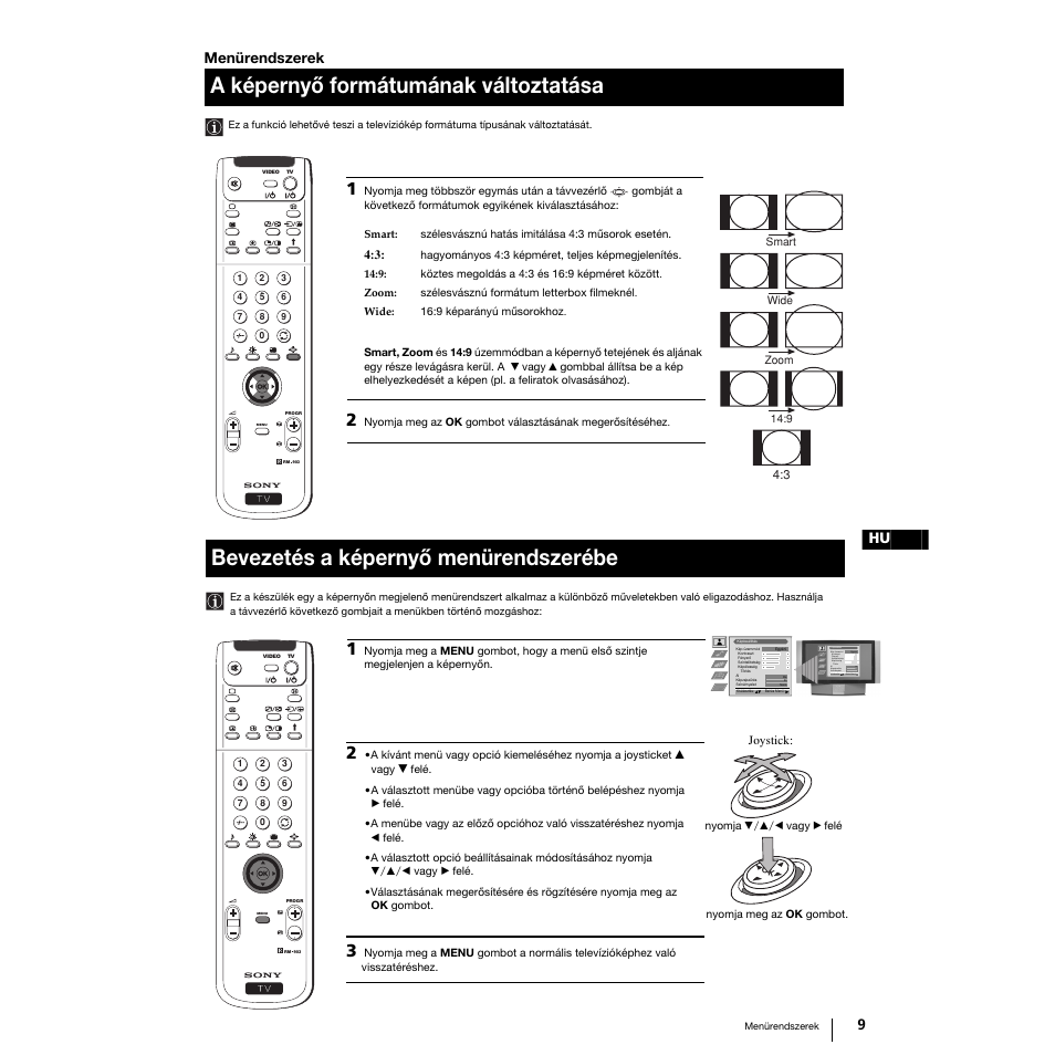 A képernyő formátumának változtatása, Bevezetés a képernyő menürendszerébe, Menürendszerek | Sony Grand Wega KF-50SX100K User Manual | Page 104 / 193