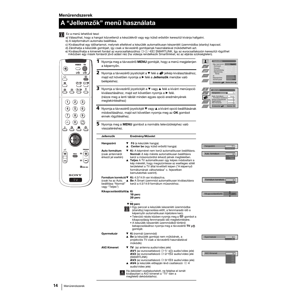 A “jellemzők” menü használata, Menürendszerek | Sony Grand Wega KF-50SX100K User Manual | Page 109 / 193