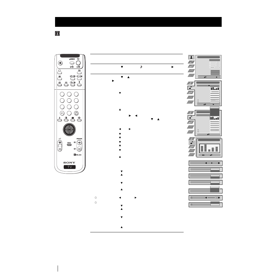 Adjusting the sound, Menu system | Sony Grand Wega KF-50SX100K User Manual | Page 11 / 193