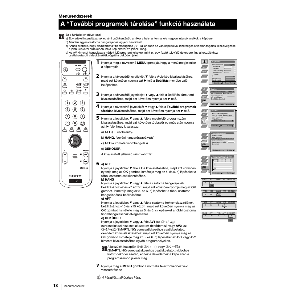 A “további programok tárolása” funkció használata, Menürendszerek | Sony Grand Wega KF-50SX100K User Manual | Page 113 / 193