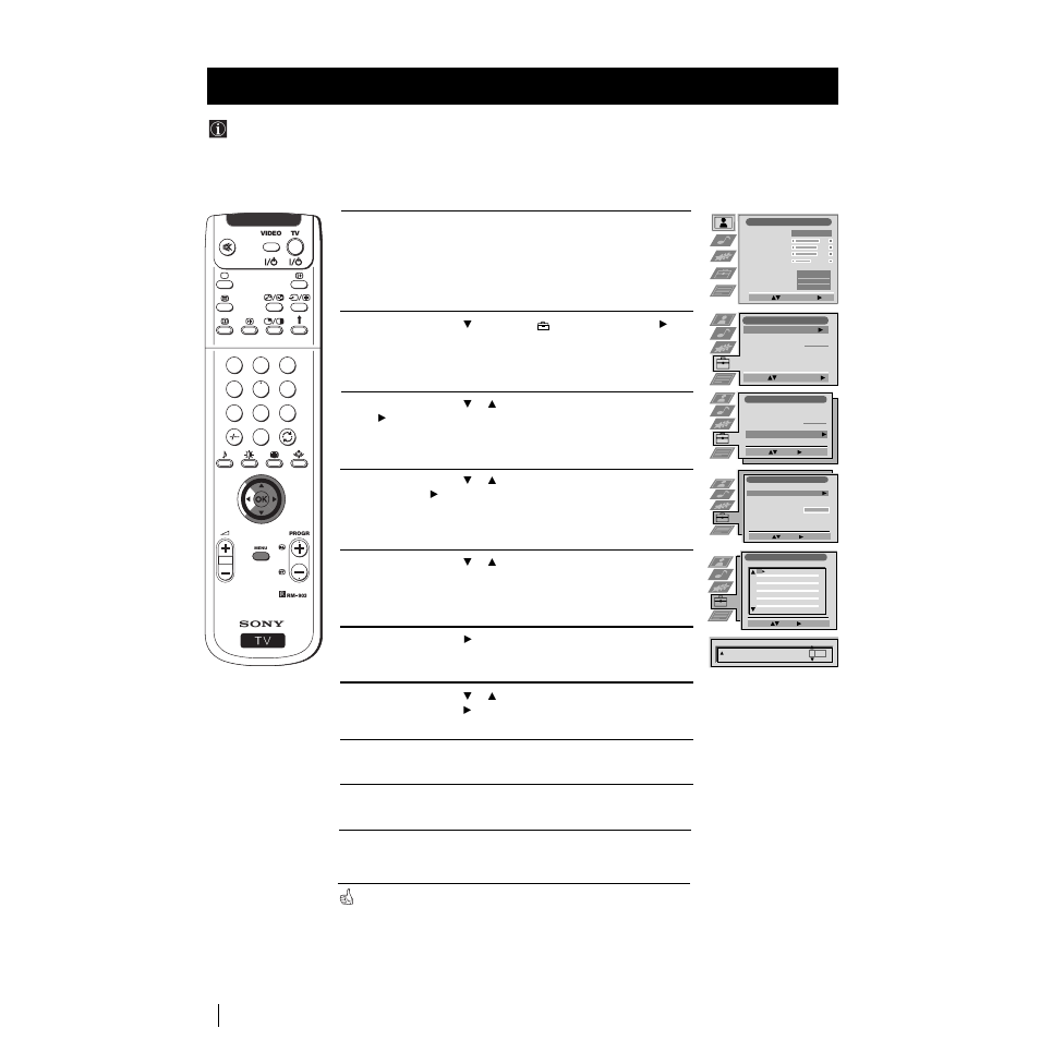 Labelling a channel, Menu system | Sony Grand Wega KF-50SX100K User Manual | Page 15 / 193