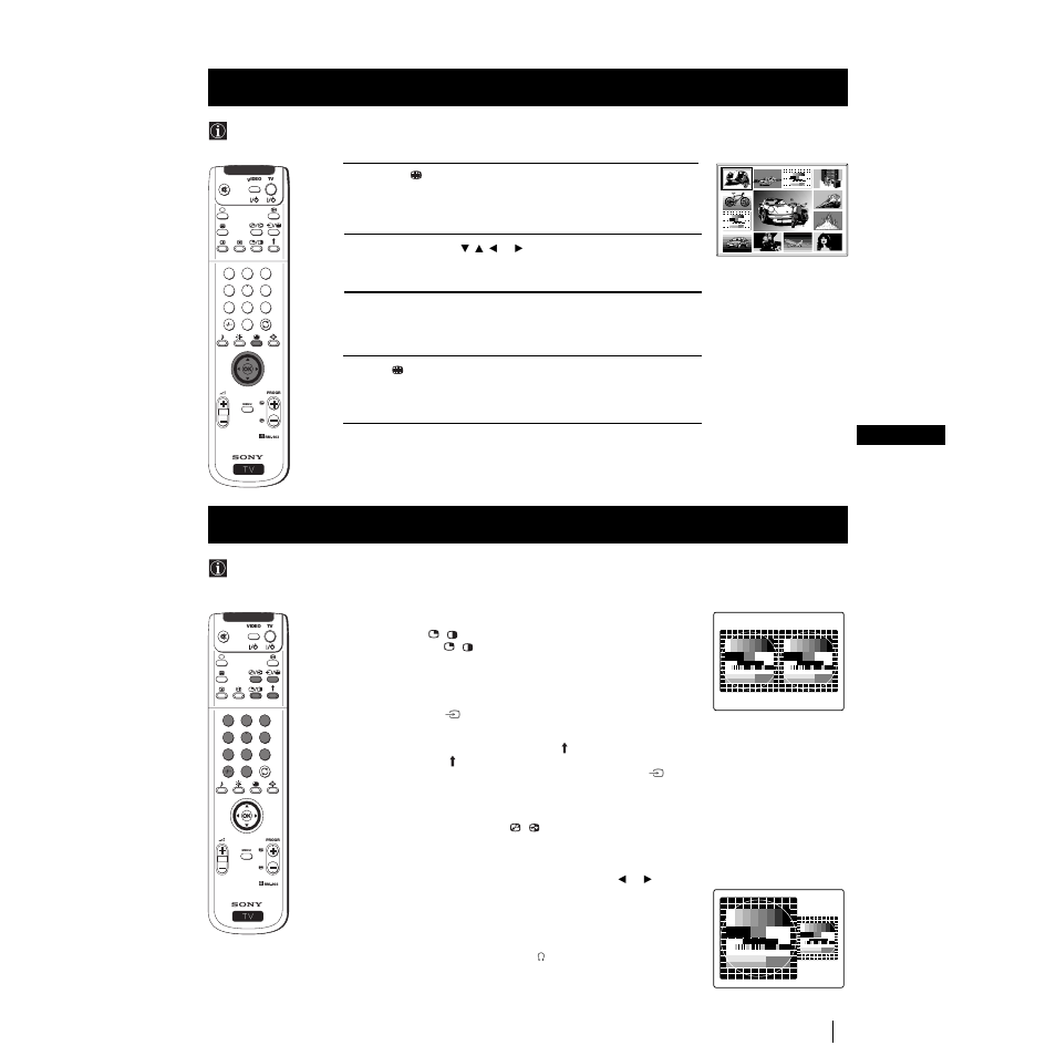 Using multi pip (picture in picture), Using pap (picture and picture), 23 gb | Menu system, Switching pap on and off, Selecting pap source, Swapping screens, Zooming the screens, Selecting the sound of the right screen | Sony Grand Wega KF-50SX100K User Manual | Page 22 / 193