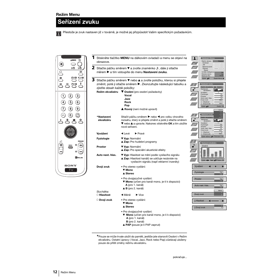 Seřízení zvuku, Režim menu | Sony Grand Wega KF-50SX100K User Manual | Page 43 / 193