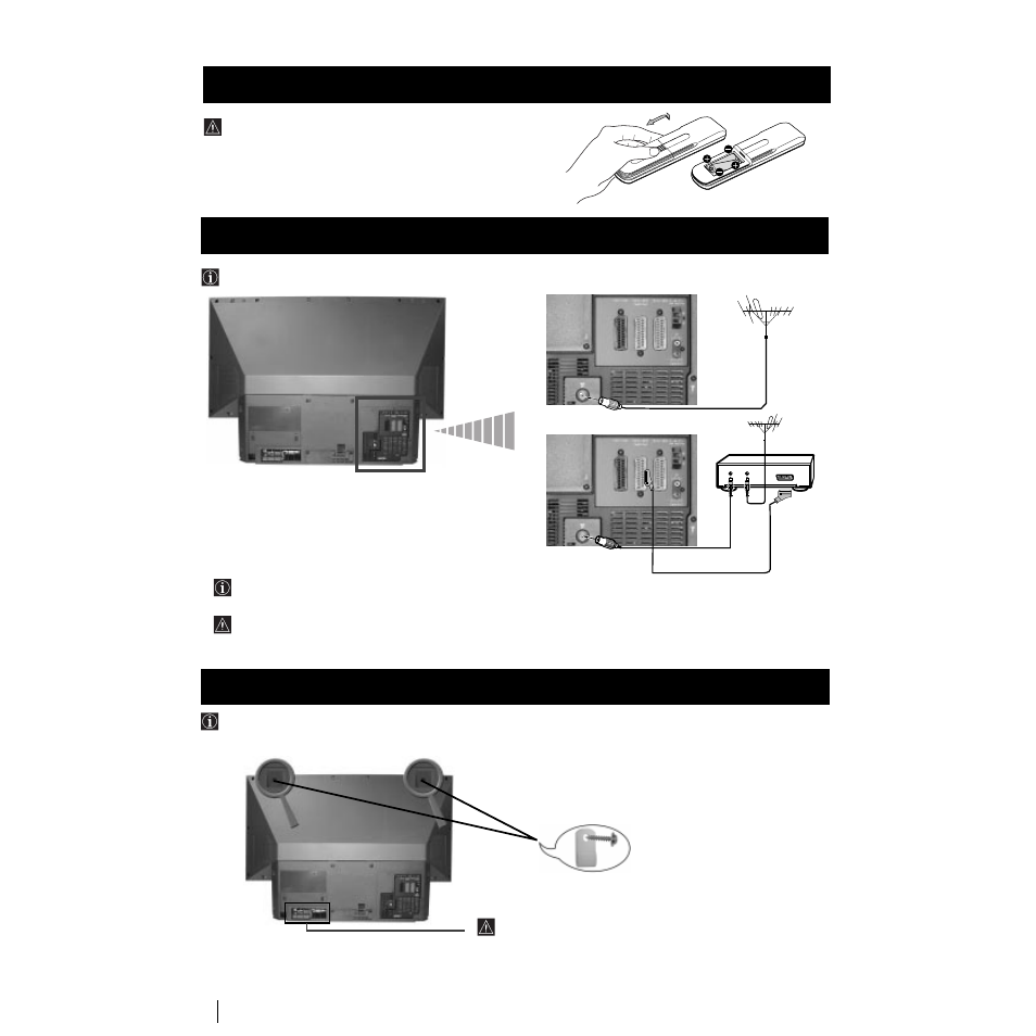 Inserting batteries into the remote control, Connecting the aerial and vcr, Stabilizing the set the set | Sony Grand Wega KF-50SX100K User Manual | Page 5 / 193