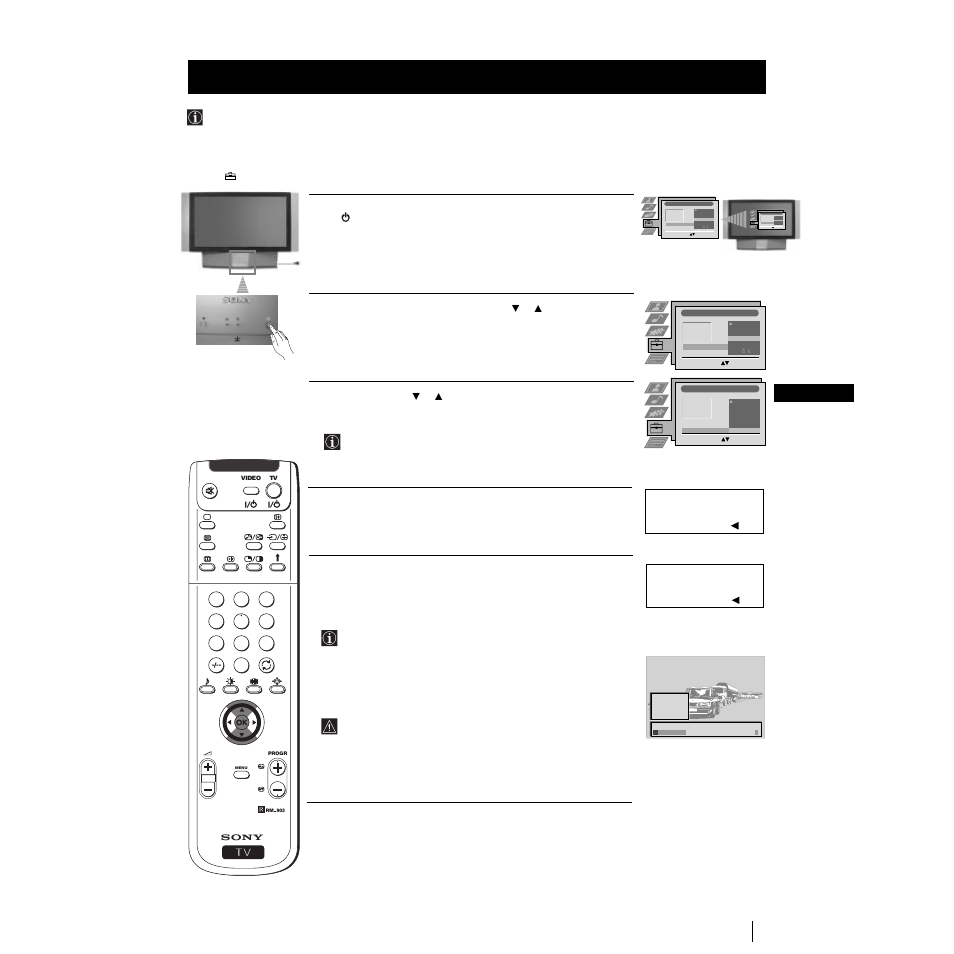 Switching on the set and automatically tuning, 7gb first time operation | Sony Grand Wega KF-50SX100K User Manual | Page 6 / 193