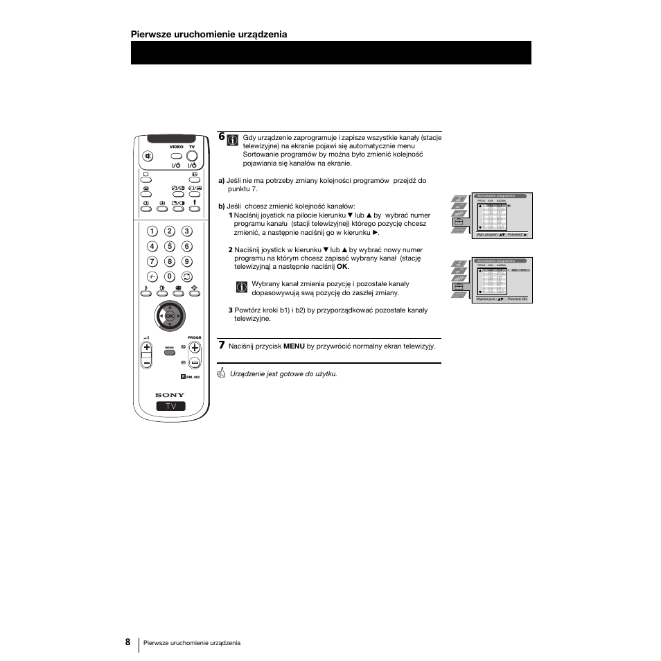 8pierwsze uruchomienie urządzenia | Sony Grand Wega KF-50SX100K User Manual | Page 71 / 193