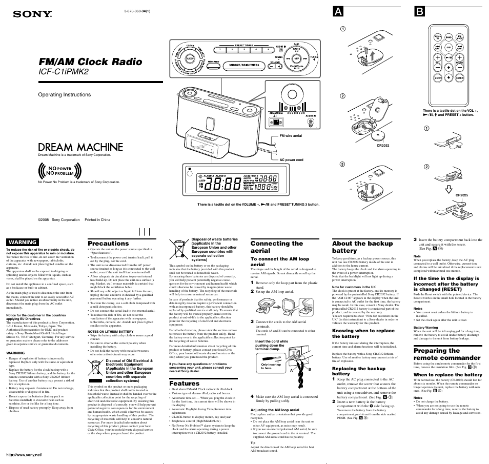 Sony Dream Machine 3-873-060-34(1) User Manual | 2 pages