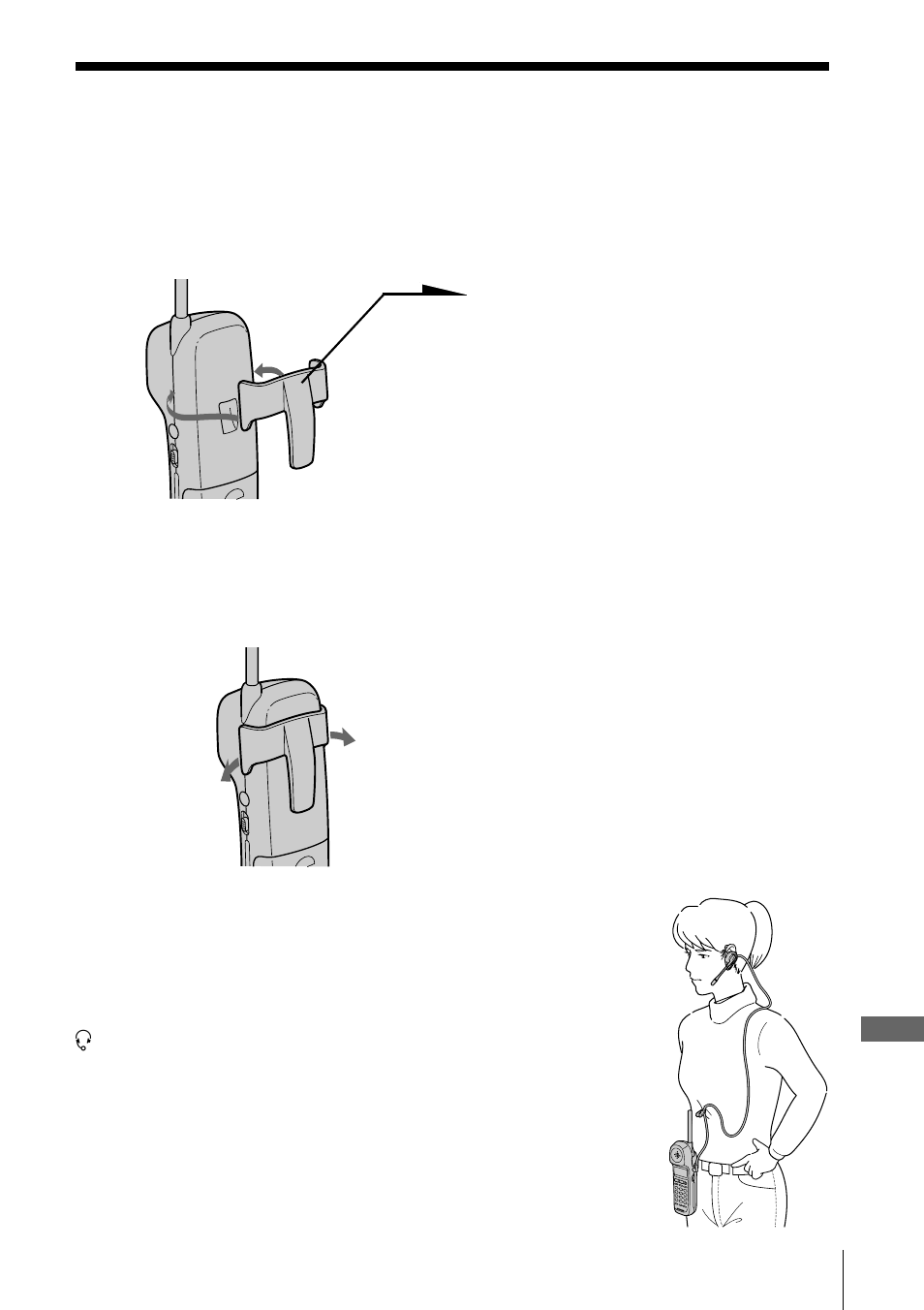 Carrying the handset by the belt clip, Attaching the belt clip, Detaching the belt clip | Sony SPP-IM982 User Manual | Page 59 / 72