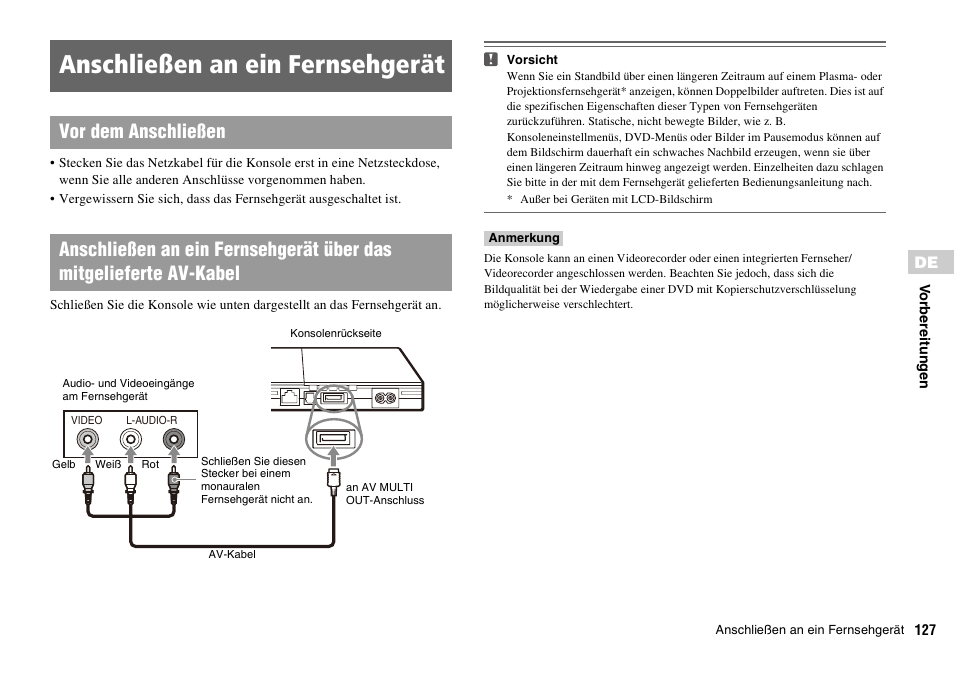 Anschließen an ein fernsehgerät | Sony PLAYSTATION 2 SCPH-90004 User Manual | Page 127 / 166
