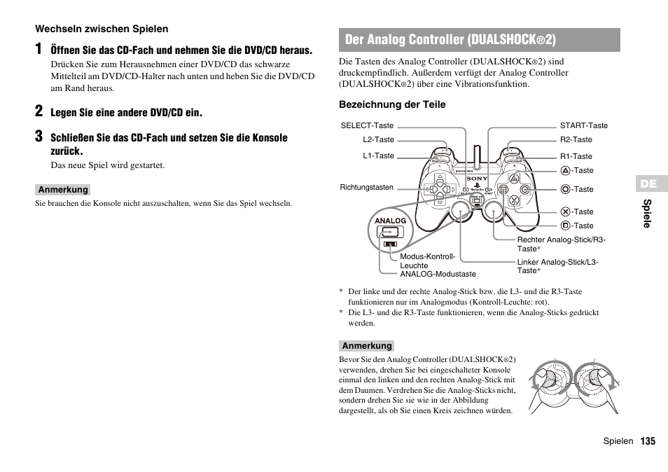 Der analog controller (dualshock | Sony PLAYSTATION 2 SCPH-90004 User Manual | Page 135 / 166