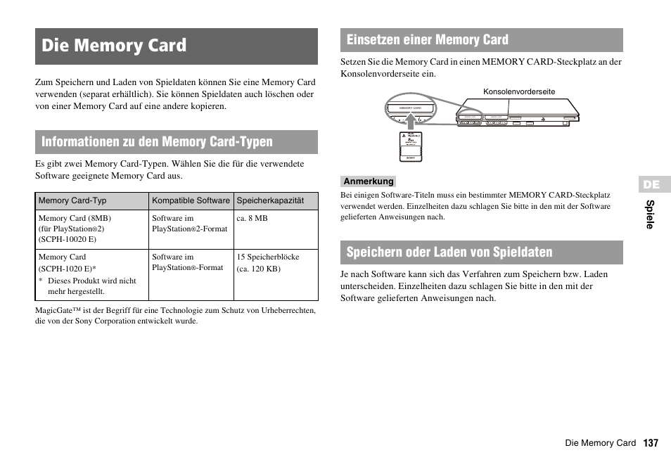 Die memory card | Sony PLAYSTATION 2 SCPH-90004 User Manual | Page 137 / 166