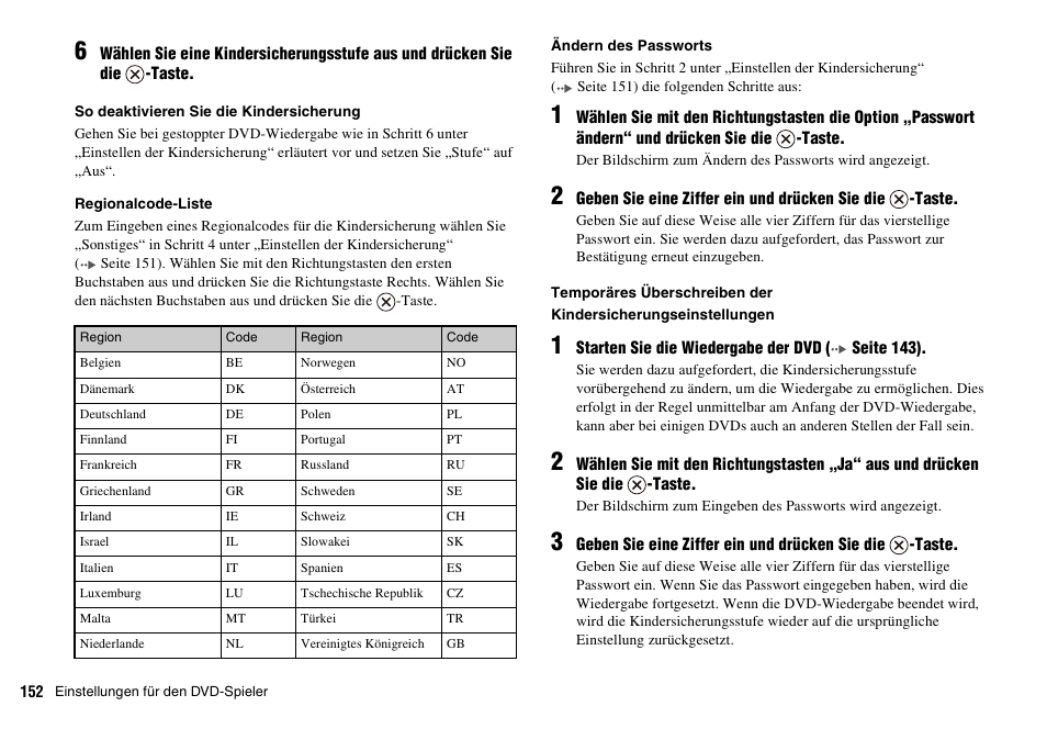 R „regionalcode- liste, Seite 152 | Sony PLAYSTATION 2 SCPH-90004 User Manual | Page 152 / 166