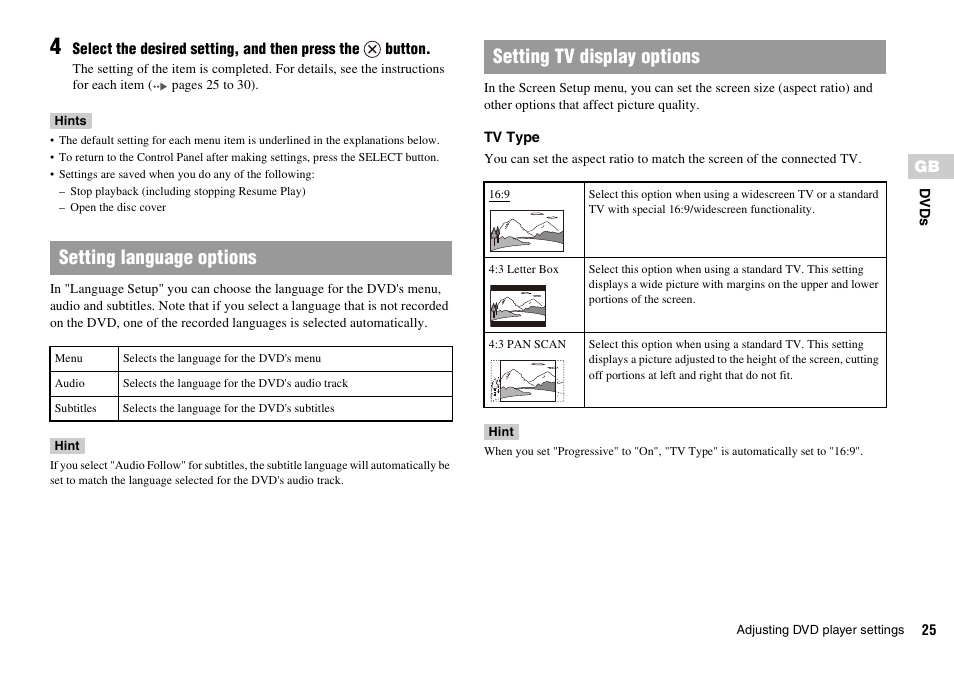 Setting language options, Setting tv display options | Sony PLAYSTATION 2 SCPH-90004 User Manual | Page 25 / 166