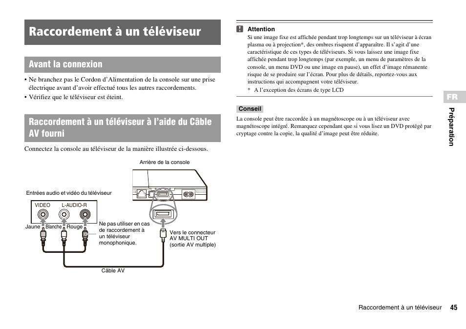Raccordement à un téléviseur | Sony PLAYSTATION 2 SCPH-90004 User Manual | Page 45 / 166