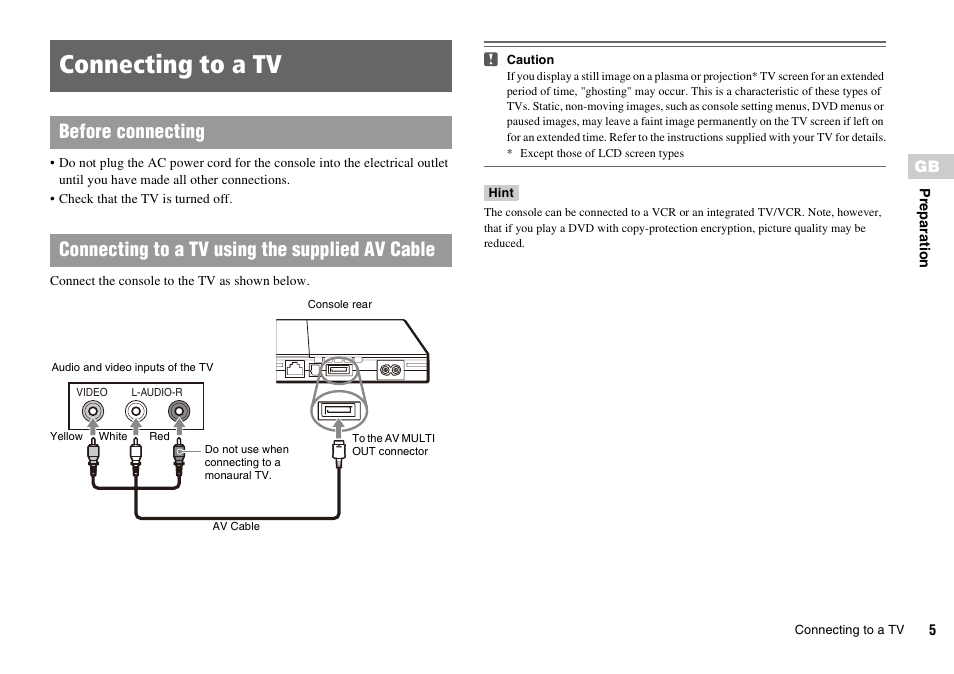 Connecting to a tv | Sony PLAYSTATION 2 SCPH-90004 User Manual | Page 5 / 166
