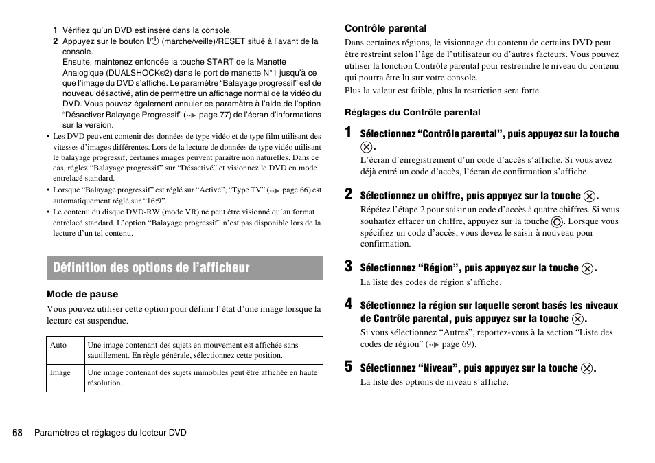 Définition des options de l’afficheur | Sony PLAYSTATION 2 SCPH-90004 User Manual | Page 68 / 166