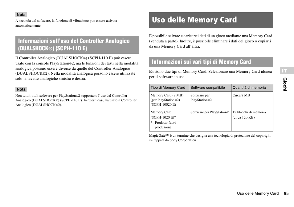 Uso delle memory card, Scph-110 e) | Sony PLAYSTATION 2 SCPH-90004 User Manual | Page 95 / 166