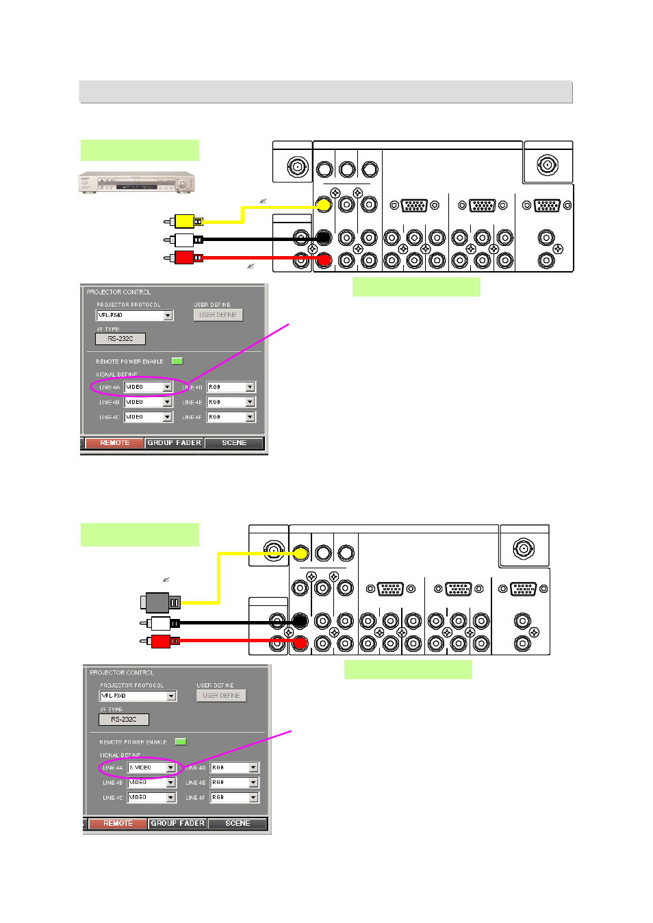 3 connection for this example, Srp-x700p input, Dvd outnput | Video audio l audio r, Audio r audio l s video, Phono <---? phono, Mini din <---? mini din | Sony SRP-X700P User Manual | Page 4 / 48