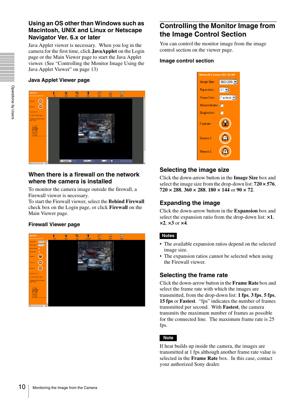 Controlling the monitor image from the image, Control section | Sony SNC-VL10P User Manual | Page 10 / 32