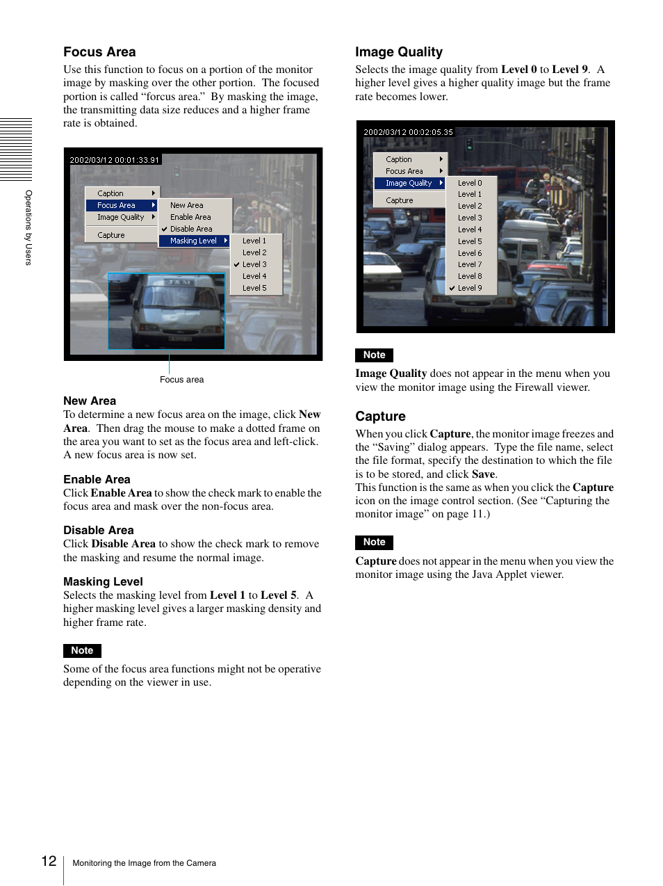 Focus area, Image quality, Capture | Sony SNC-VL10P User Manual | Page 12 / 32