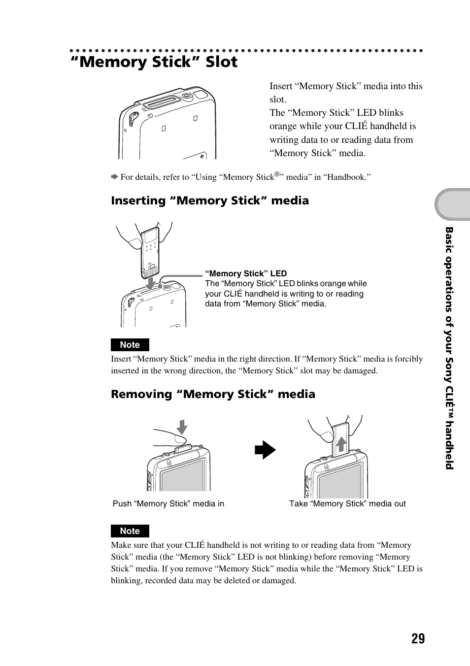 Memory stick” slot | Sony PEG-SJ33 User Manual | Page 29 / 80