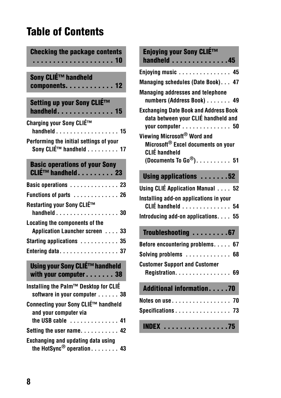 Sony PEG-SJ33 User Manual | Page 8 / 80