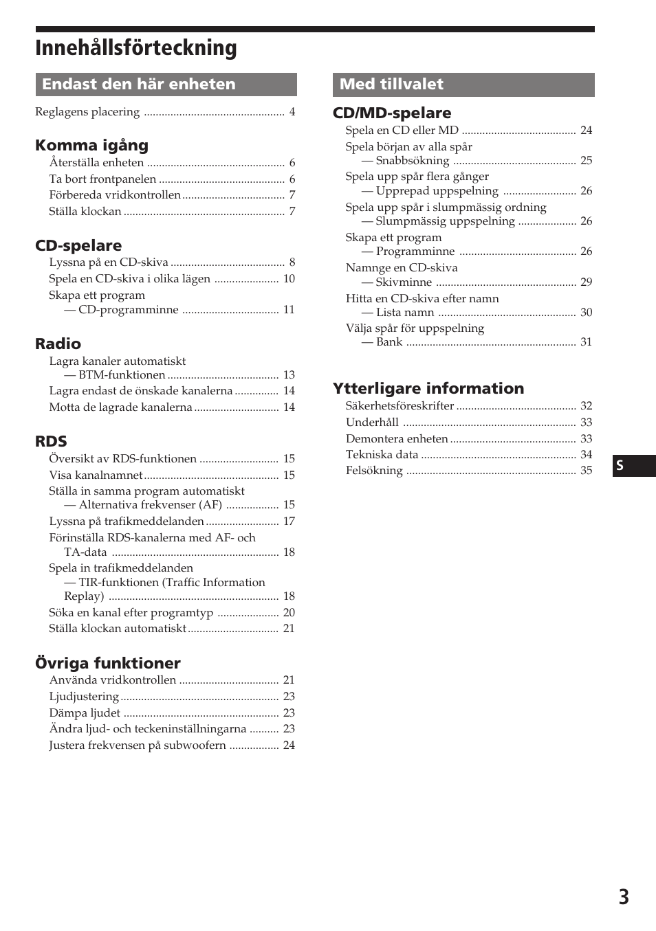 Innehållsförteckning | Sony CDX-C780R User Manual | Page 111 / 144