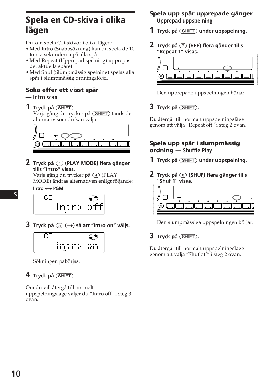 Spela en cd-skiva i olika lägen, Söka effer ett visst spår — intro scan | Sony CDX-C780R User Manual | Page 118 / 144