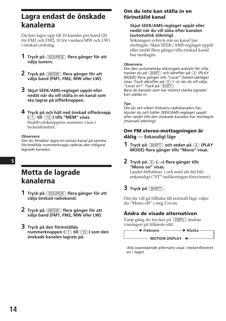 Lagra endast de önskade kanalerna, Motta de lagrade kanalerna | Sony CDX-C780R User Manual | Page 122 / 144