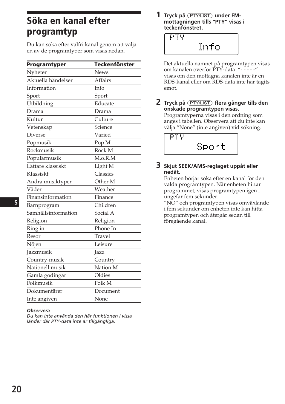 Söka en kanal efter programtyp | Sony CDX-C780R User Manual | Page 128 / 144
